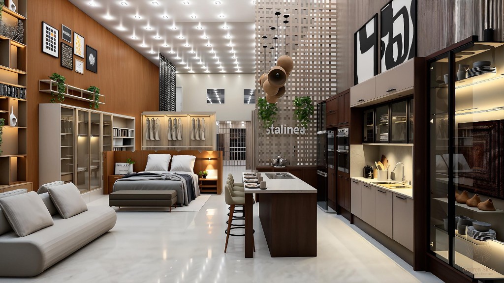 Showroom Domus Italínea - Espaço integrado com sala, quarto e cozinha
